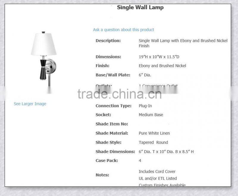 UL List Hotel Guest Room Brushed Nickel Modern Bedside Wall XC-H030