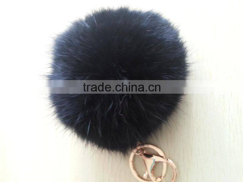 Real fluffy and soft rabbit fur pom poms keyrings