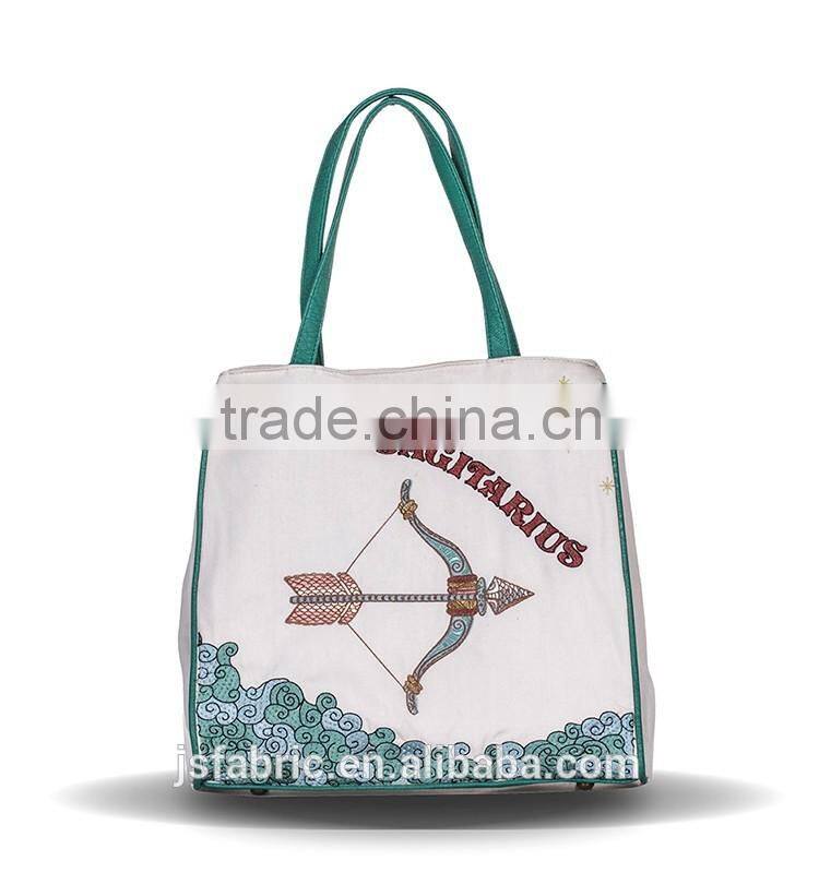 Constellation Series Embroidery And Printed Cotton On Sale Ladies Sagittarius Woven Canvas Bag