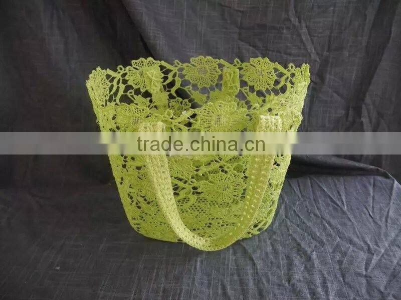 2016 fashionable crochet cotton baskets with handles