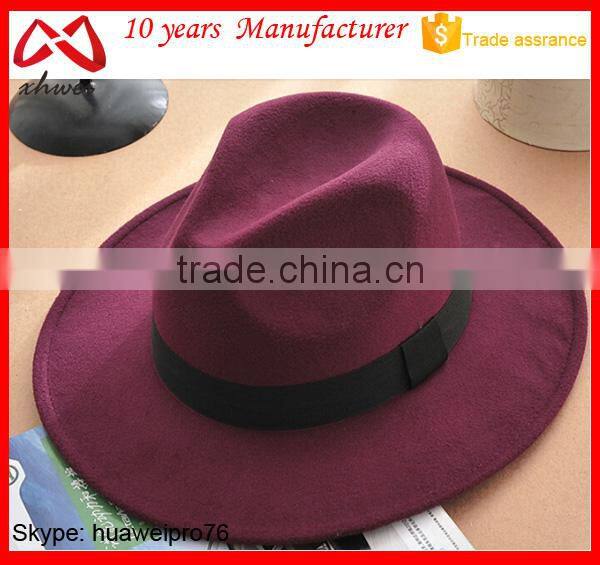 Multi-colors cheap plain blank wide brim wool felt fedora hat fashion custom