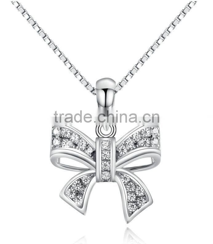 zirconia bowknot pendant in 925 silver