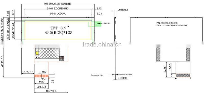 2016 Update! 3.9 inch Normally white special TFT LCD monitor with WQVGA 480*128
