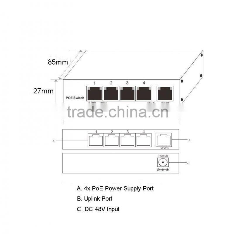 5 Port POE switch with 4 POE ports 25.5W