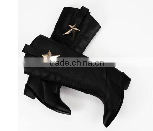 top-quality real leather black women over knee boots