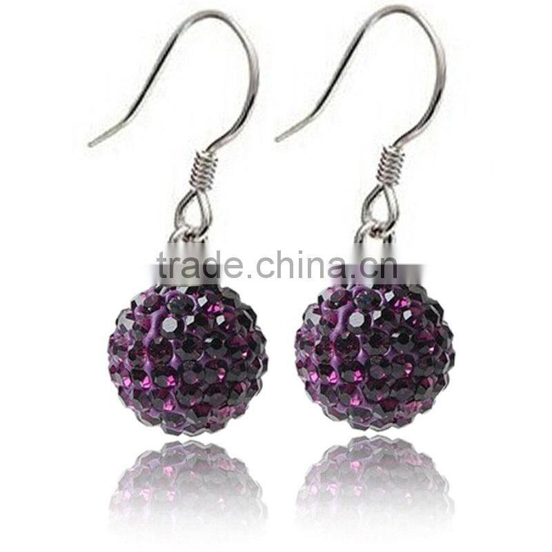 Sparkle CZ Crystal Ball 925 Silver Shamballa Hook Earring for Wedding Party
