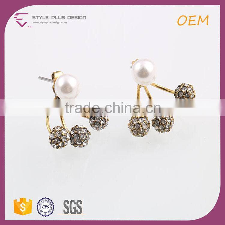 E78069L01 STYLE PLUS shiny gold plate small diamond pearl women earrings fashion earring designs