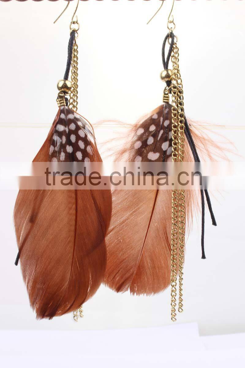 wholesale long feather earring, newest design long feather earrings for girl