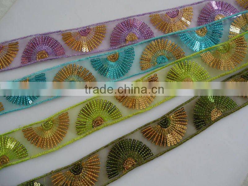 Multicolourful organza embroidery lace ribbon trim