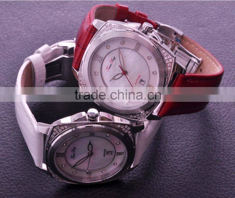 2015 New Fashion MOP Dial Wristwatch Red for Girl with Stone Setting 5ATM