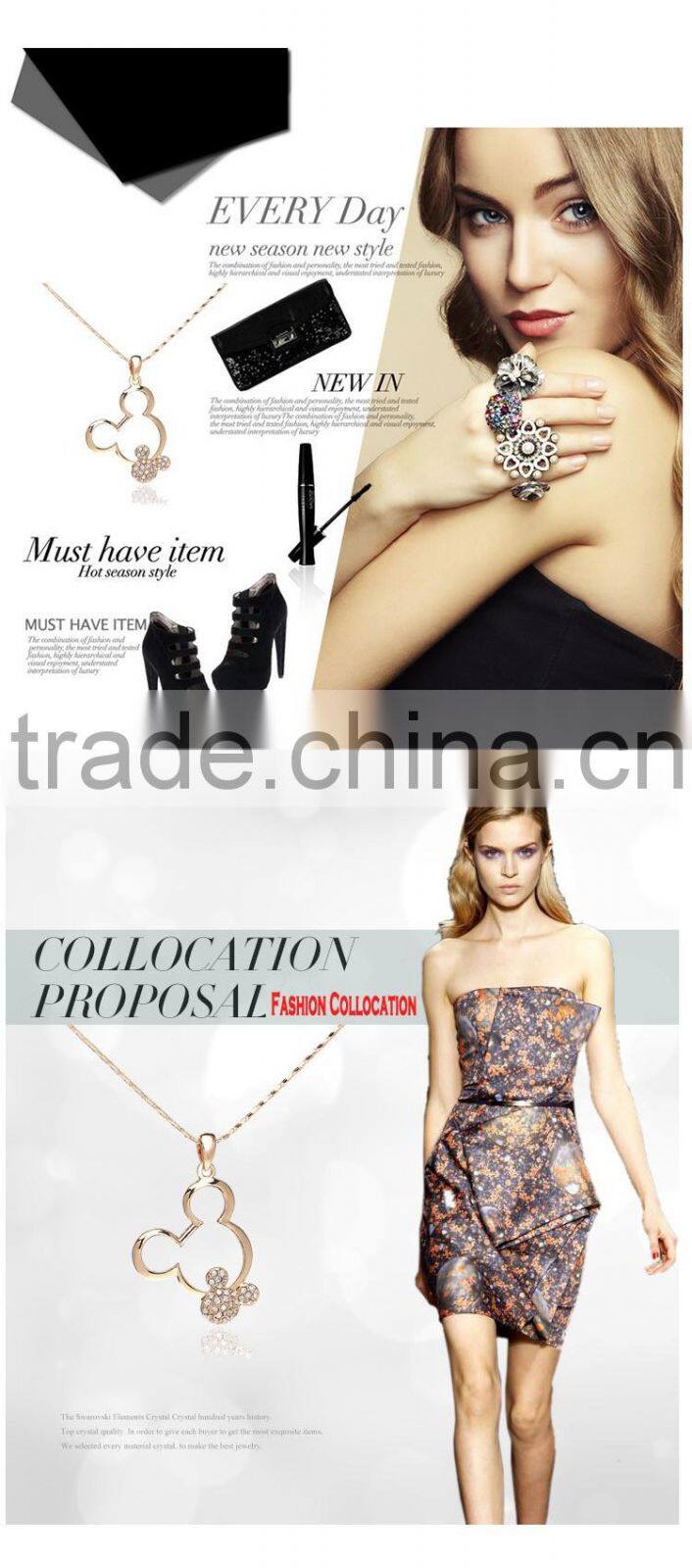 Cartoon Animal Designs Pendant 18k White/Yellow Gold Plated Austrian Crystal Rhinestone Alloy Chain Statement Necklace