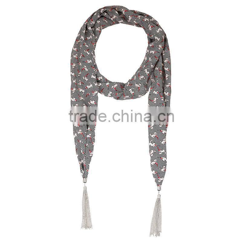 2015 Preppy style presentative leaves printing fashion chiffon scarf