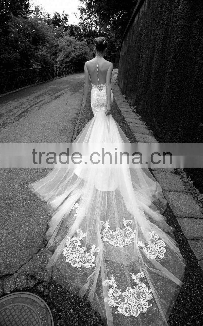 AR01 Long Train Sexy See Through Mermaid Wedding Dress Custom Made