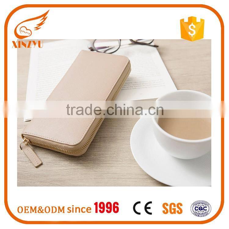 New 100% leather wallet long section of metal zipper wallet