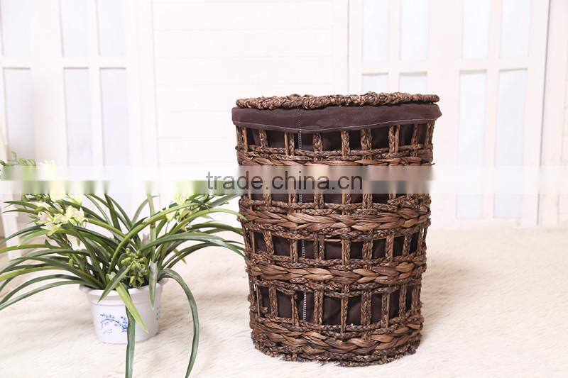 2015 new arrival set of 3 maize and water hyacinth weaved laundry hamper with lining