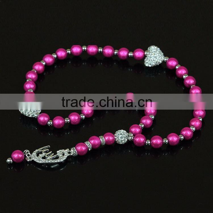 Latest Design 8mm Red Beads Necklace with Rhinestone and 4mm Small Bead Tassel Girl Necklace