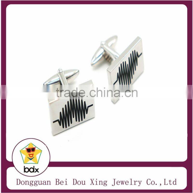 Top Quality 316L Stainless Steel Cufflinks Enamel heart shape cardiogram Cuff Botton For MEN