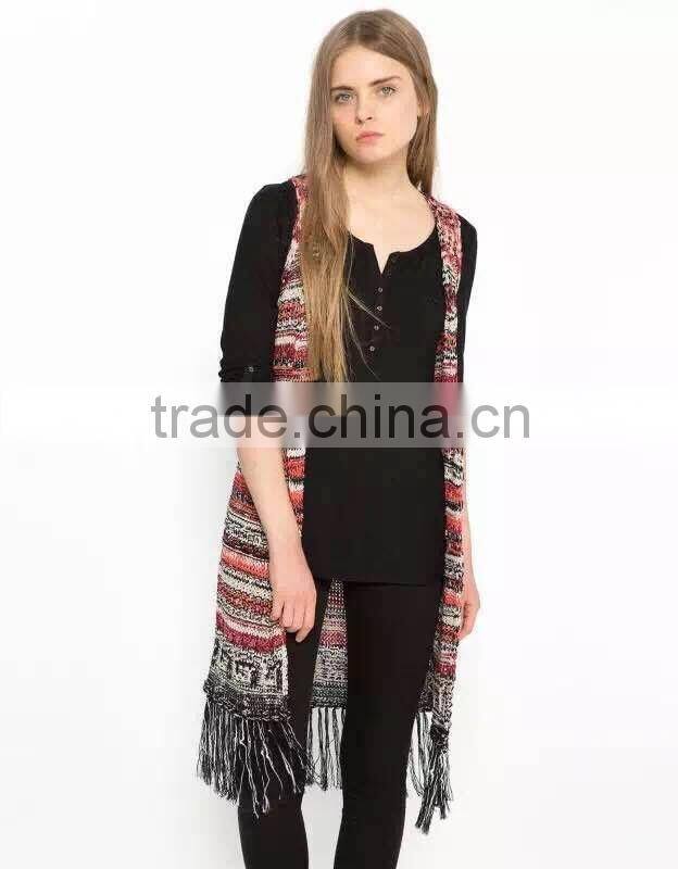 Women's knitted sweater vest, cardigan sleeveless sweater vest with fringe