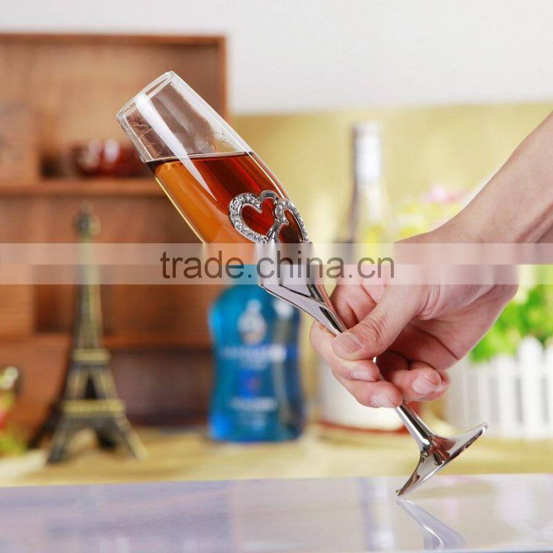 high quality toasting wine glasses set cheap heart shape champagne flutes/glasses crystal wedding goblet for love and gifts