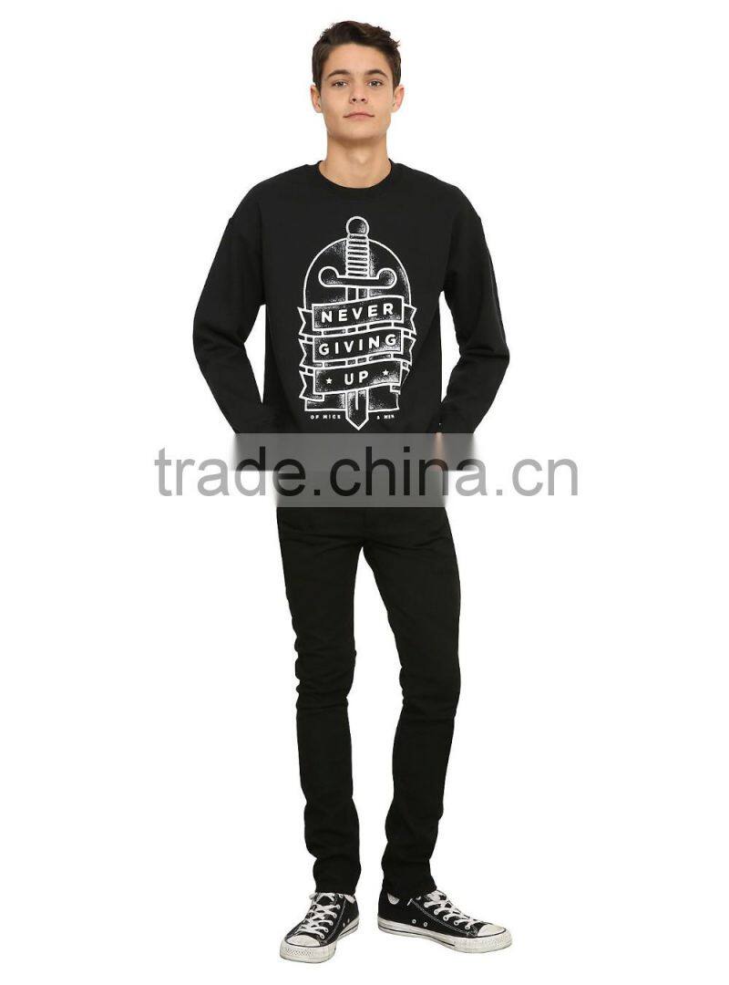 Daijun promotion causal silk-screen logo round neck black print custom men hoodies