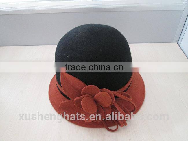 fashion montage color cloche hat with soft felt flower