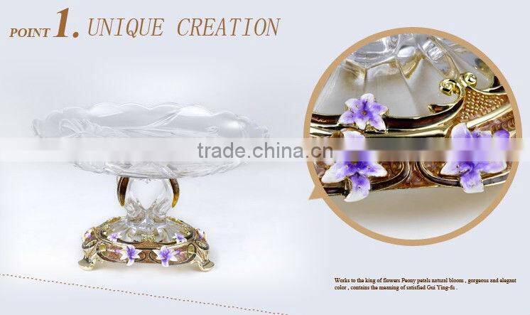 RORO Conjugal Felicity lily enamel pewter crystal glass fruit plate