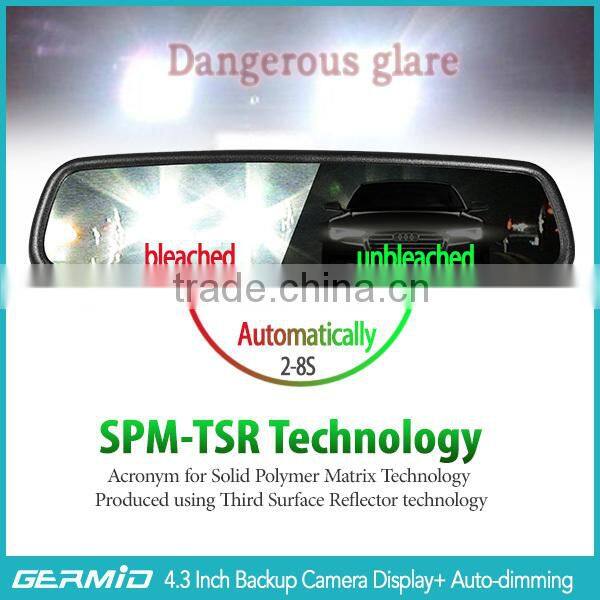 4.3 inch car rearview camera display with reverse camera, bluetooth,LCD Auto-Dimming function auto parts