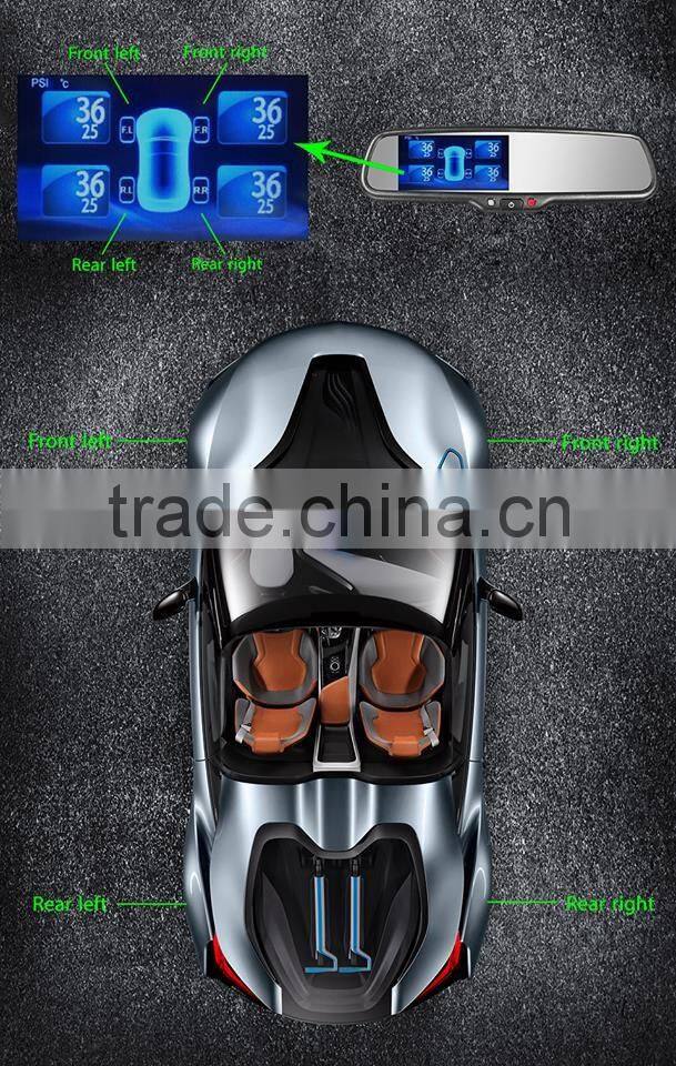 Car 4.3 inch Full HD DVR mirror monitor with TPMS and car backup camera display