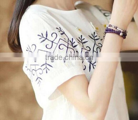 Hot sale cotton and linen white embroidery pregnant women dress, materinity clothes