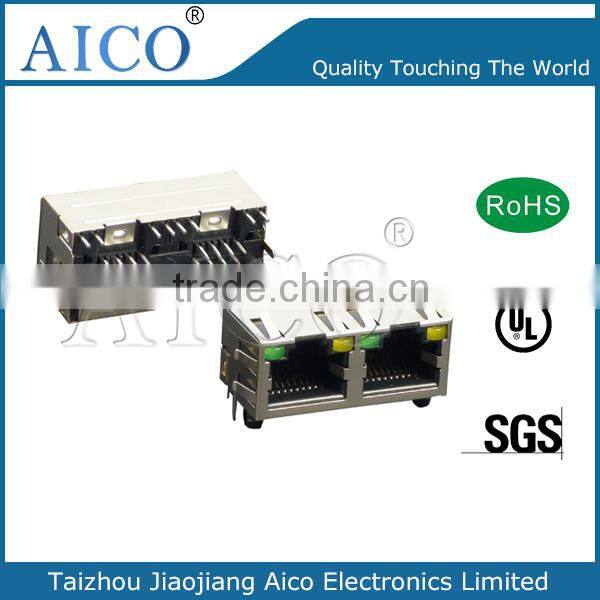 china manufacturer pcb mounting horizontal 8p8c led 2x4 metal rj45 ethernet jack with spring clamp