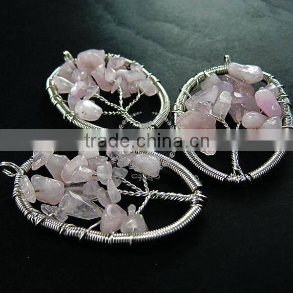 40x55mm oval handmade wiring tree in random pink rose quartz stone pendant charm DIY supplies 1820256
