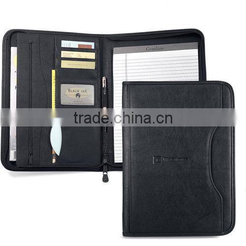 dongguan factory Promotional gifts ring binders portfolio, leather zipper folder