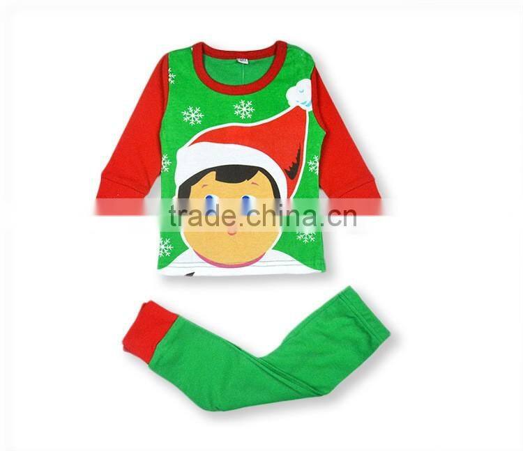 Christmas Santa Claus Long Sleeved T-shirt ELK Reindeer Printed Striped Pants Two-Piece Suit Pyjamas Sleepwear Homewear Cotton