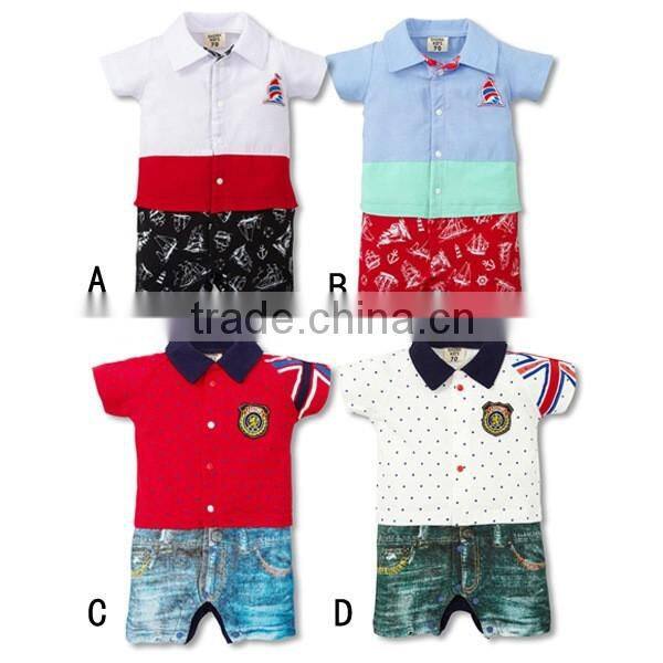 High Quality Children Jumpsuit Short Sleeve Imitation Cowboy Gentleman Rompers Toddle Kid Summer Baby Rompers Baby Clothing