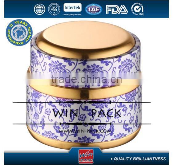 Chinese style round type cream jar,round plastic jar with yellow cap top and cap rim