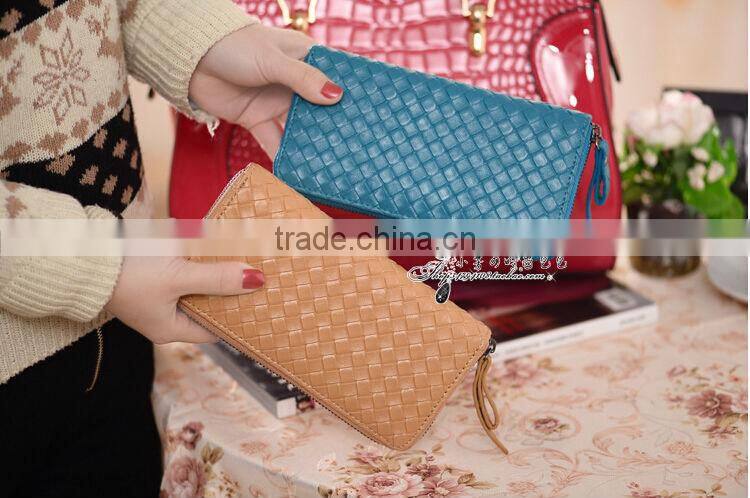 New Korean Weave Quilted Lady Long Zipper PU Leather Purse Stylish Girls Clutch Wallet Zip Around Fashion Change Purse