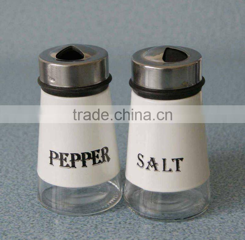 high quality mini glass spice jar set wtih metal coat