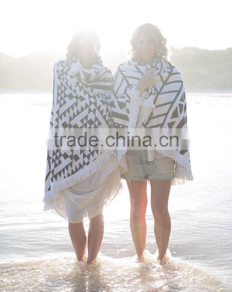 Australia Popular 100% Cotton Printed Round Beach Towel with Tassels