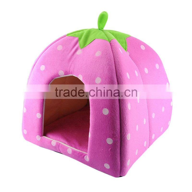 Pink Foldable Sponge Pet Dog Cat House Tent Bed Strawberry Shape Warm Kennel M