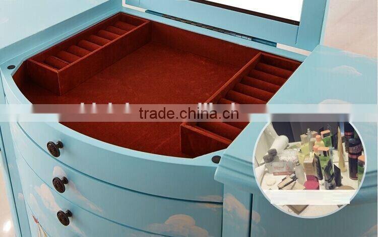 Mediterranean Style Dresser, Sailing Boat Handpainting Dressing Table and Chair, Wooden Multifunctional Dresser (BF01-X1155)