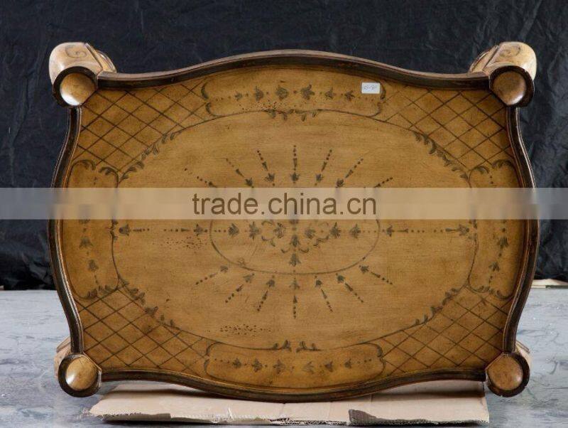 Vintage Style Living Room Coffee Table With Hand Painted, Leisure Wooden Curio Side Table