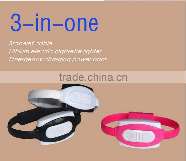 2015 Hot-selling Bracelet 3 In 1USB Cable For IOS/Android Mobile Phones Bracelet USB Cable With Cigeratte Lighter Inside