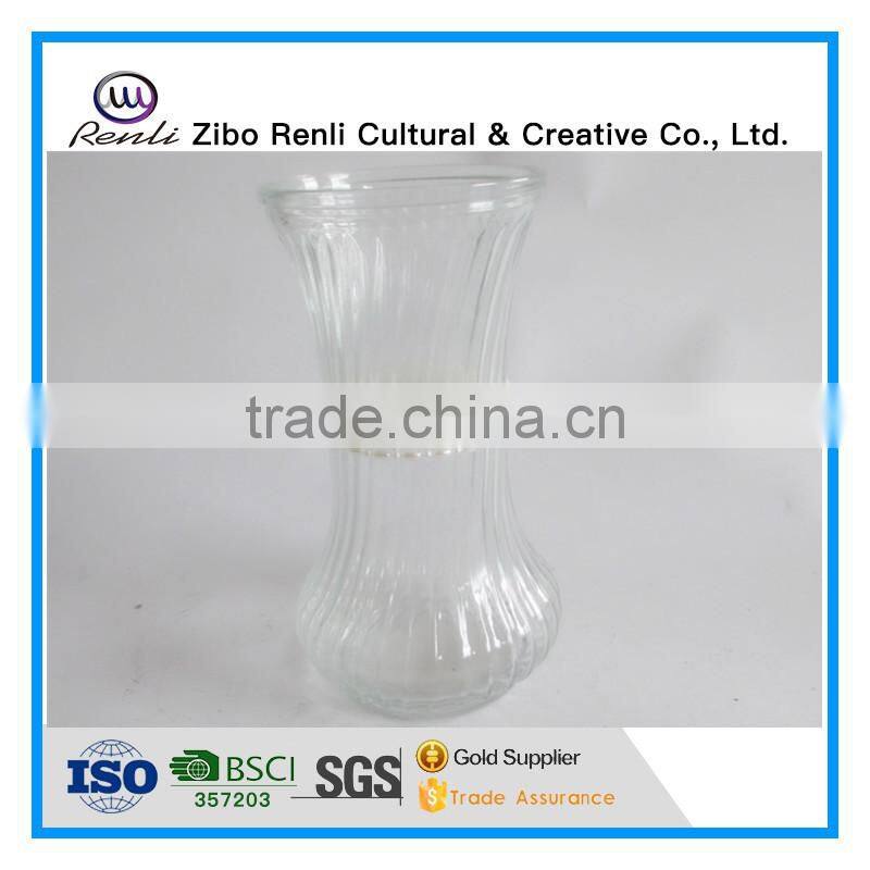 Ribbed Decorative Clear Glass Vase with Pearl for Table Flower