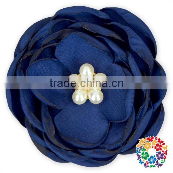 pink pearl rhinestone center handmade satin ribbon fabric flower