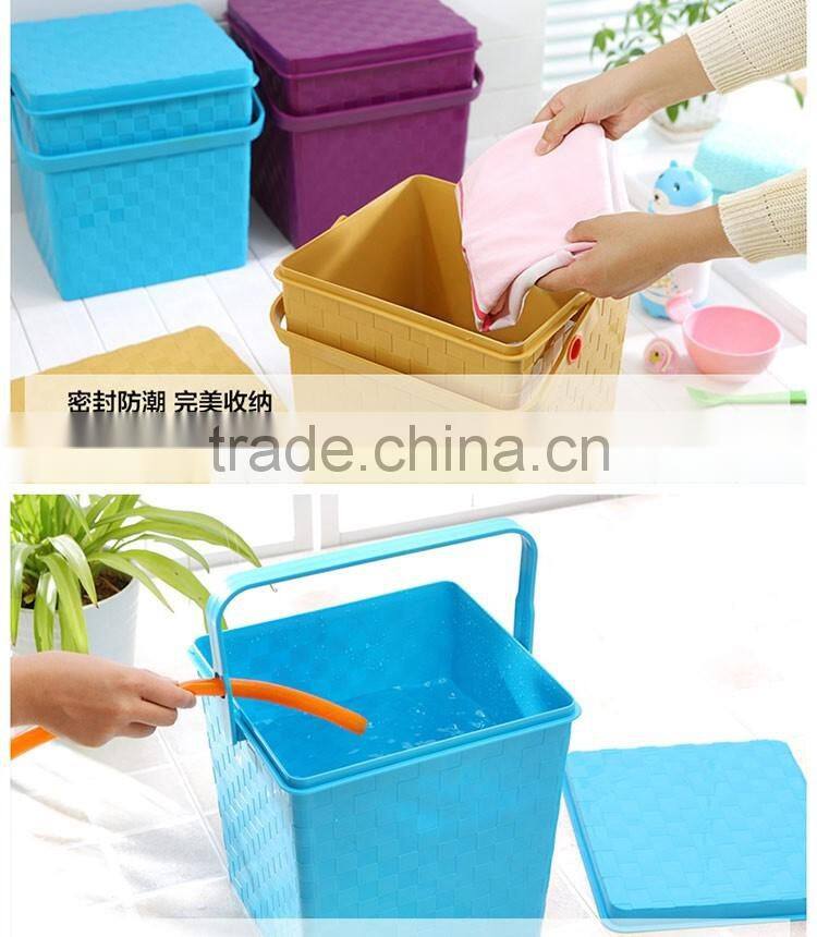 Wicker style Square water pail plastick bucket with lid and handle