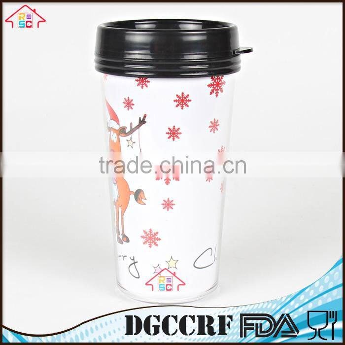 NBRSC cheap price promotion coffee tumbler plastic double wall colorful paper inside water travel mugs with lid