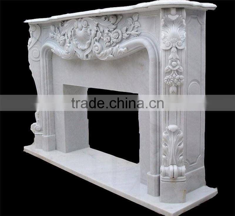 Popular design floral and shell cultured white marble fireplace surround