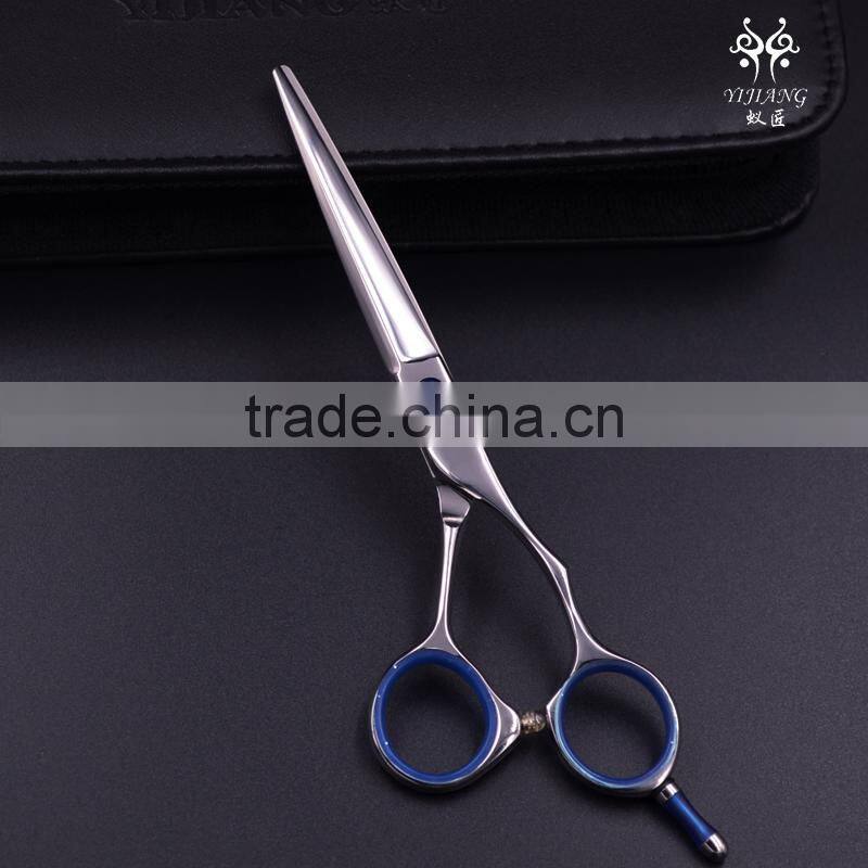 High-end scissors with blue finger rings and sapphire screw