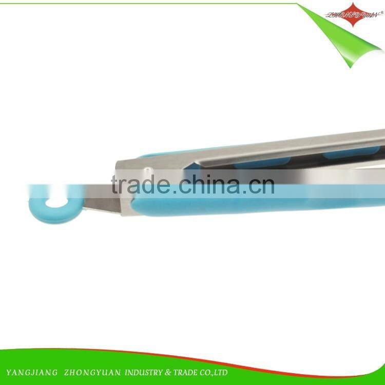 ZY-H3013 12"stainless steel Salad serving tongs Nylon Kitchen tongs with semicircle blade