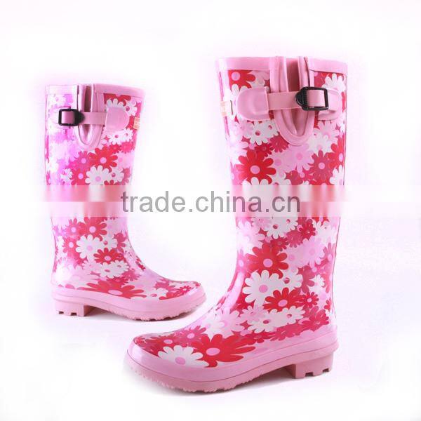 rubber rain boots with flower pattern